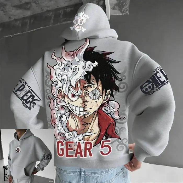 Sweat-shirt à capuche Anime pour hommes et femmes, One Piece Luffy Gear 5 Nika, streetwear décontrac