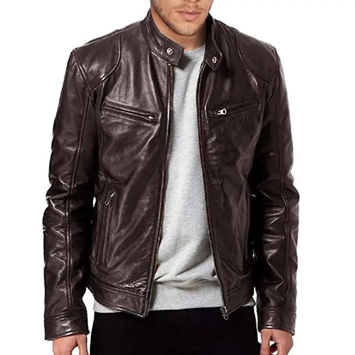 2024 vestes de moto en cuir homme décontracté mode moto manteau coupe ajustée revers vestes en polyu