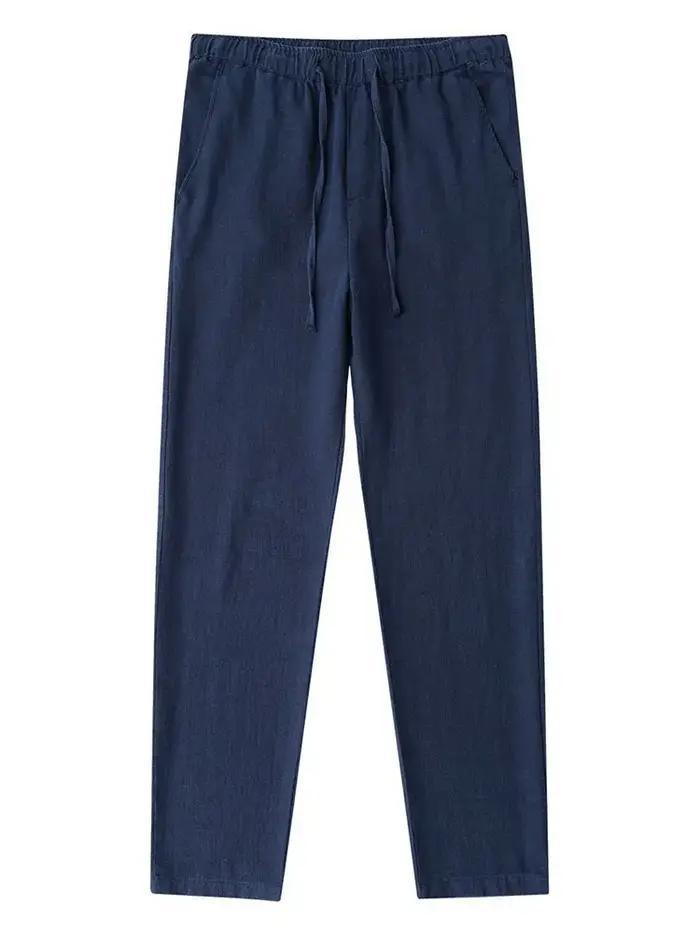 Pantalon Chino décontracté en coton et lin pour hommes, jambes larges, léger, Baggy, survêtement en
