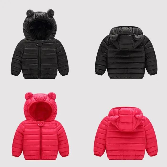 Mignon bébé filles vêtements d'hiver enfants légers vers le bas manteaux avec oreille à capuche prin