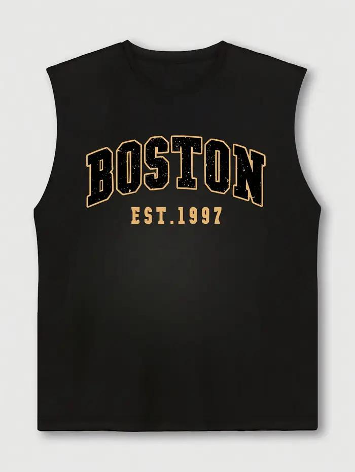Gilet sans manches à col rond pour hommes, mode d'été, sport décontracté, ample, imprimé Boston est