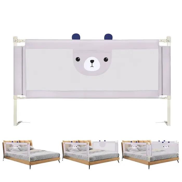Barrière de Lit Bébé, Réglable 30 Niveaux, Cadre Métallique Anti-Chute, Tissu Respirant Gris Clair a