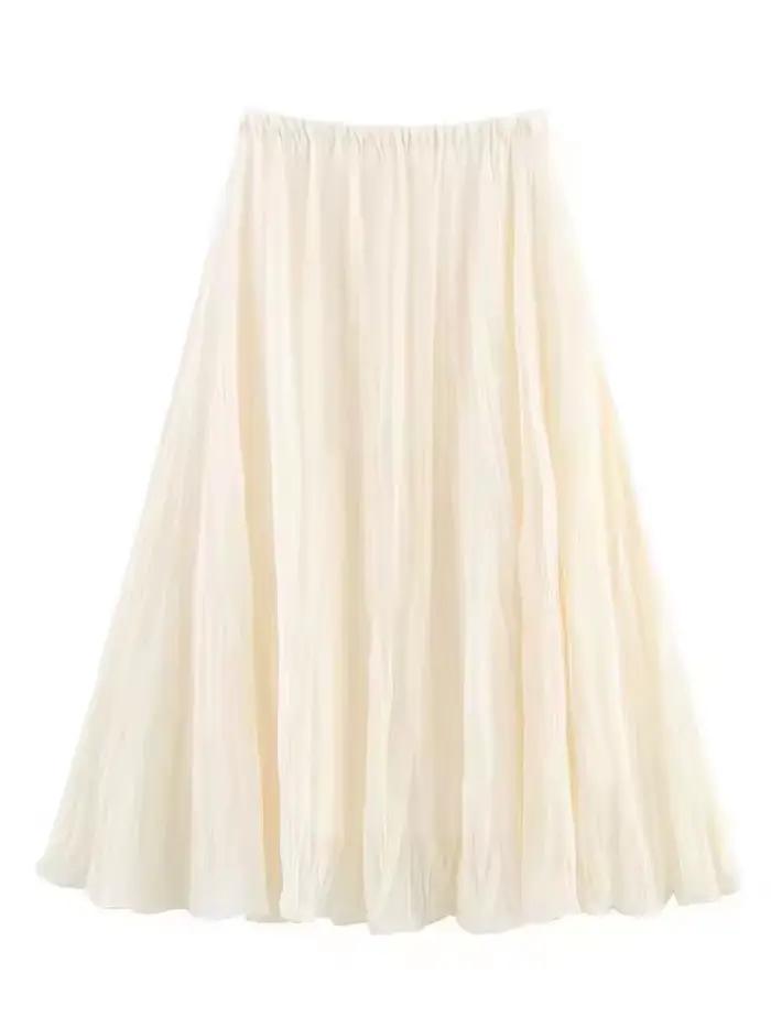 Jupe longue plissée élastique pour femme HH, jupe longue plissée fluide en A, jaune, blanc, rose, po