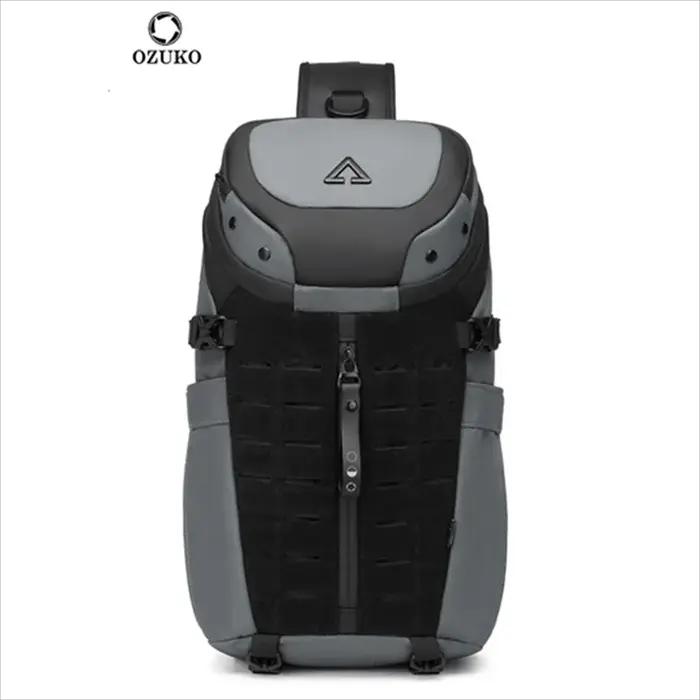 Ozuko-Sac à bandoulière étanche pour homme, sac de poitrine, sac à bandoulière antivol, USB, message