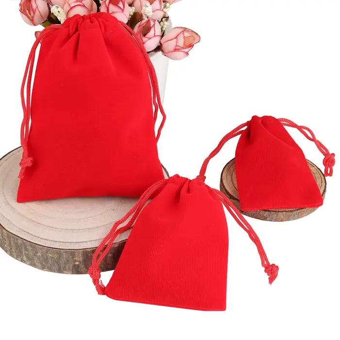 Sac cadeau en velours avec bord de couleur dorée, 25/50 pièces/lot, 5x7 7x9 9x12cm, sac d'emballage