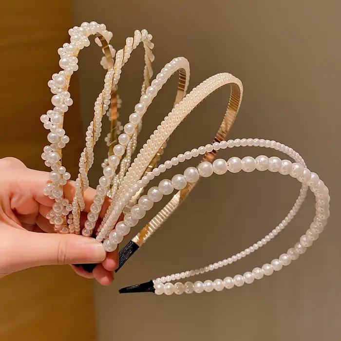 5 pièces d'accessoires pour cheveux de princesse pour filles, bandeaux en perles d'imitation pour en