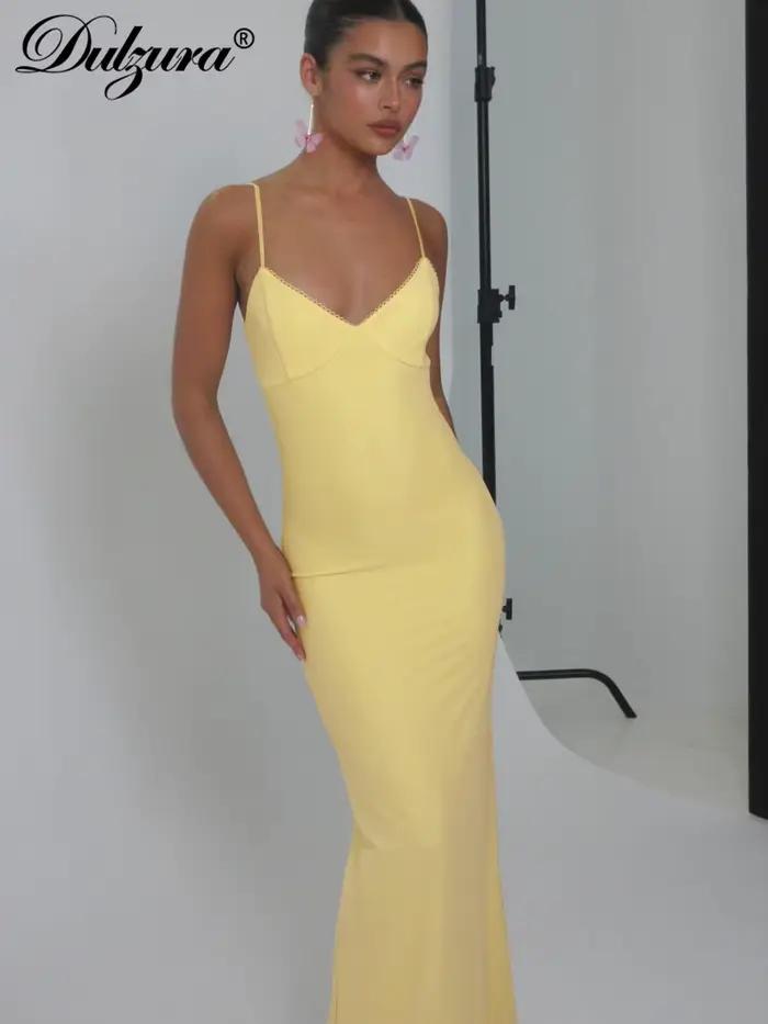 Dulzura sans manches dos nu moulante maille Cami robe Maxi femmes solide Sexy décontracté robe longu