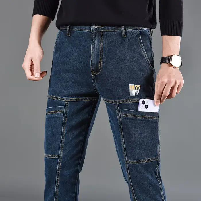 Jean imprimé à Six poches pour hommes, petit Style coupe droite, vêtements décontractés et confortab
