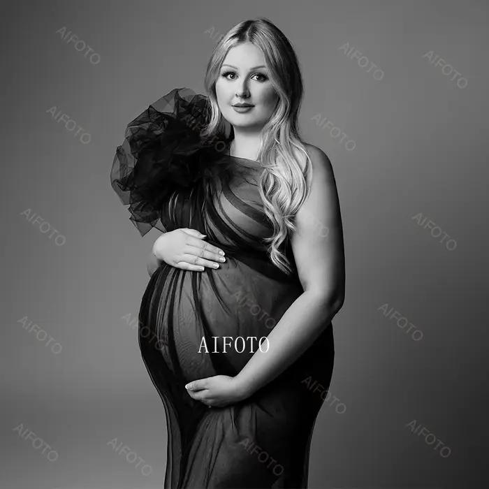 Robes d'accessoires de photographie de maternité, asymétrique épaule dénudée, en Tulle, Sexy, en mai