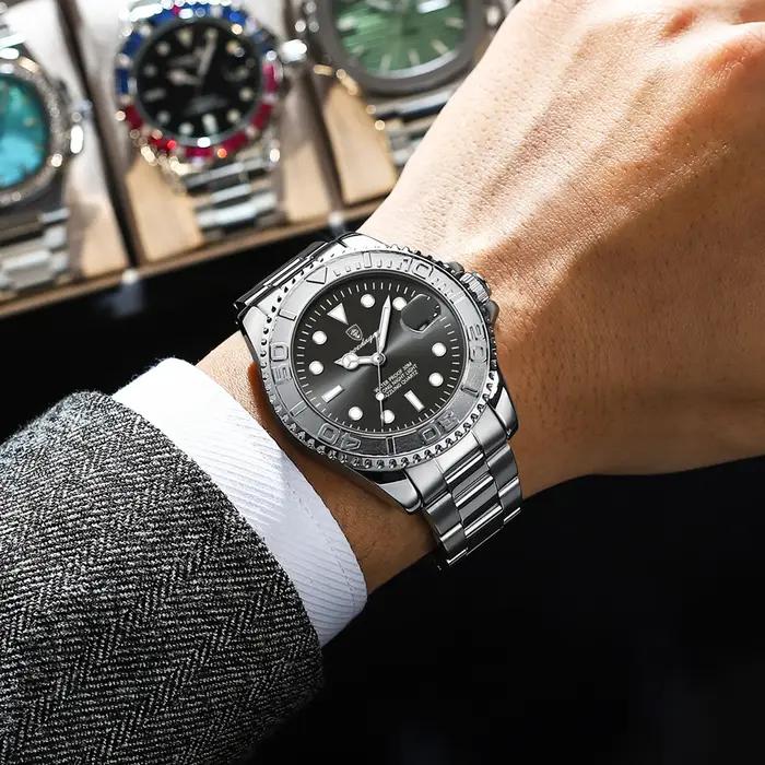 POEDAGAR haut de gamme homme montre étanche lumineux Date hommes montre en acier inoxydable mâle hor