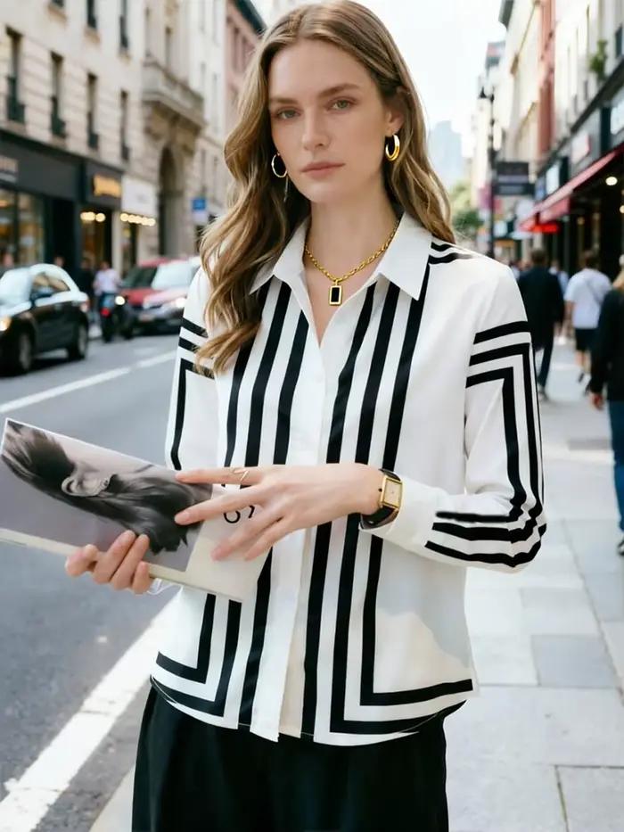 Mode impression dames chemises femmes Blouses printemps automne à manches longues dessus de chemise