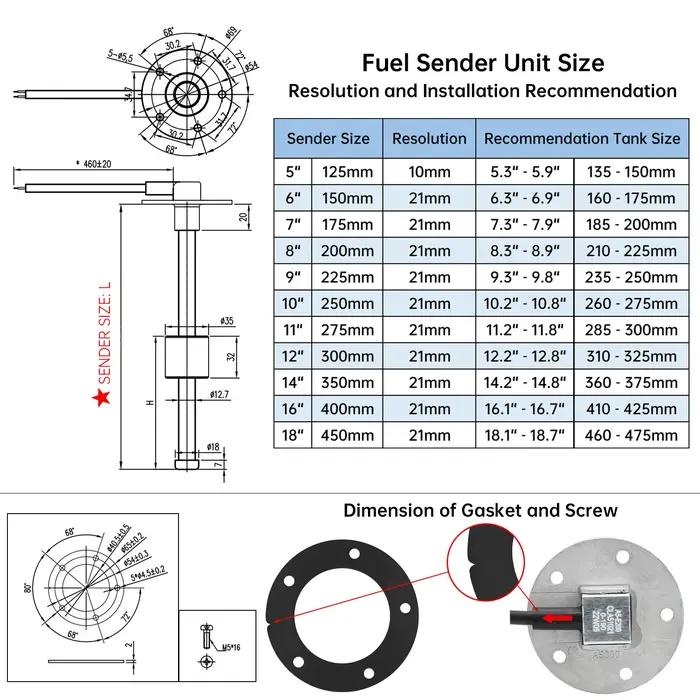 AD 0-190 Ohm capteur de niveau de carburant 100MM 125MM 150MM 200MM 300MM 400MM 575MM adapté pour ba