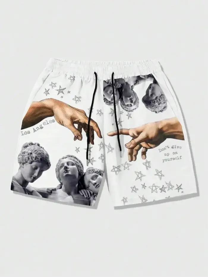 Shorts d'été pour hommes européens et américains, imprimé statue luxueux, confortables, respirants,
