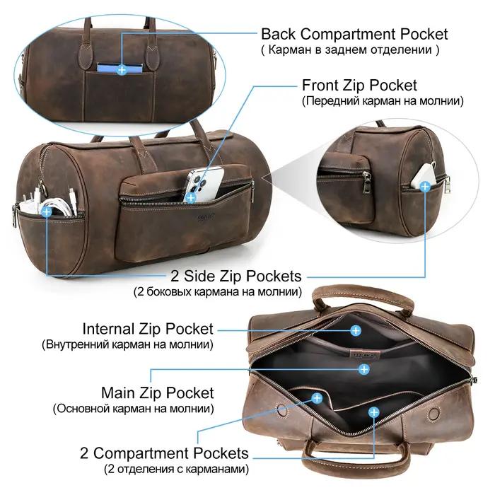 CONTACT'S-Sac à bagages fourre-tout en cuir véritable pour homme, sac de voyage pour homme, sac à ba