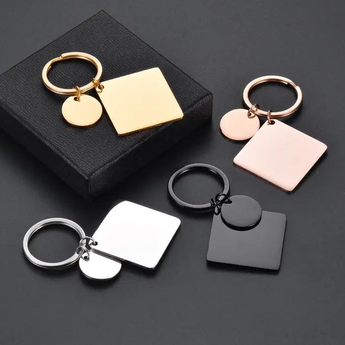 Lot de 5 porte-clés étanches en acier inoxydable, inaltérables, en métal, rondes et carrées, pour ac