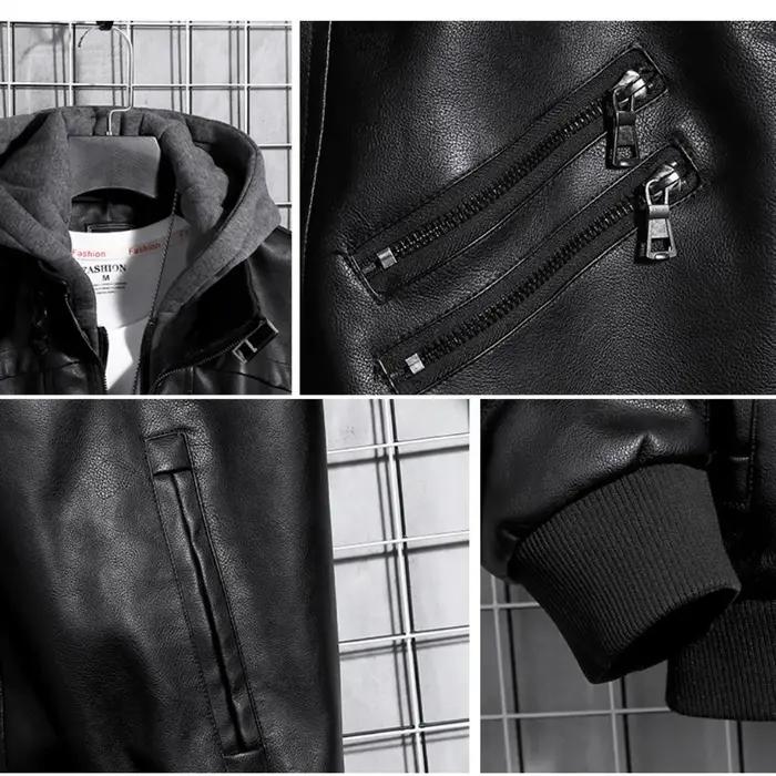 Veste en cuir à capuche pour hommes, manteau d'hiver en cuir PU, vestes pour adolescents, manteau de