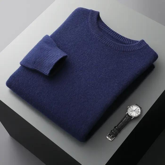 Pull en laine pour hommes, col rond, ample, couleur unie, chemise à bascule épaisse, nouvelle collec