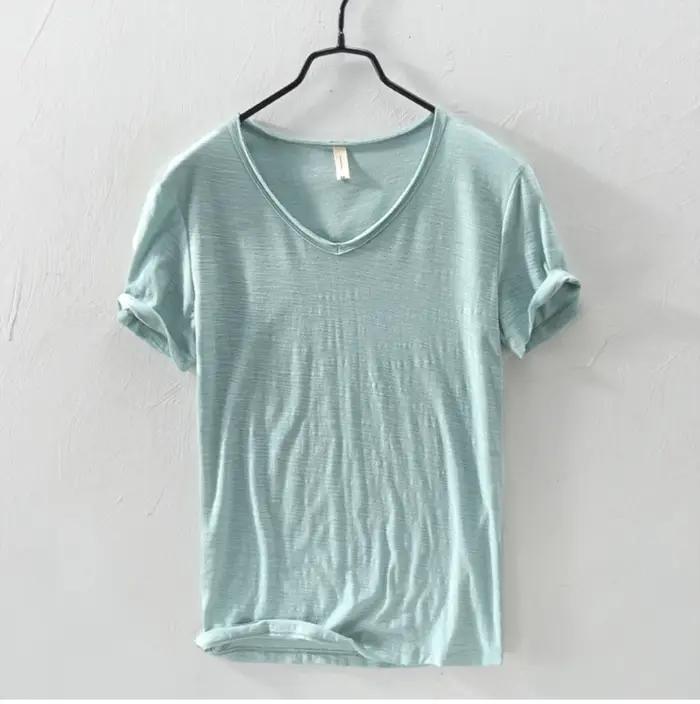 Nouveaux hommes T-Shirt couleur Pure col en V à manches courtes hauts T-Shirts hommes T-Shirt 10 cou