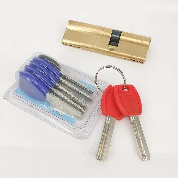 Poignée de serrure de porte en laiton pur avec cylindre de serrure pour chambre à coucher et sécurité de la maison