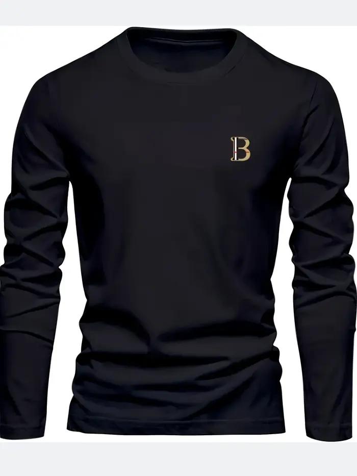 T-shirt à manches longues pour homme, 100% coton pur, ample et tendance, imprimé avec un motif de le
