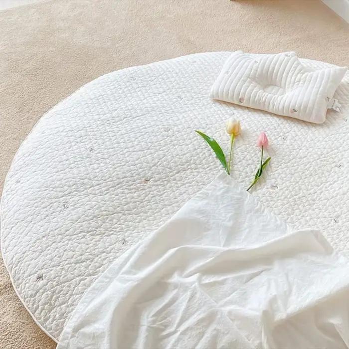 Tapis Circulaire en Polymères Lavables et Magnifiquement Brodés pour Bébé, Carpent de Tente pour Enf