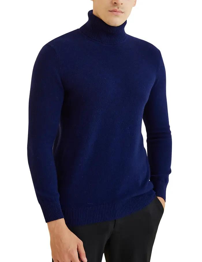 Pull en tricot pour hommes 100% laine mérinos col roulé pull en laine automne hiver chaud à manches