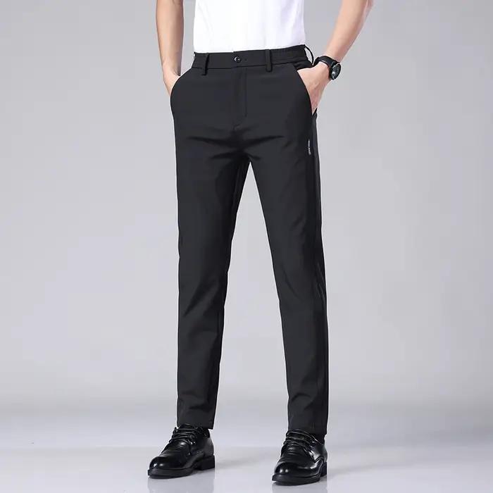 Pantalon décontracté élastique Ultra-fin pour hommes, séchage rapide, soie glacée, Slim, droit, Busi