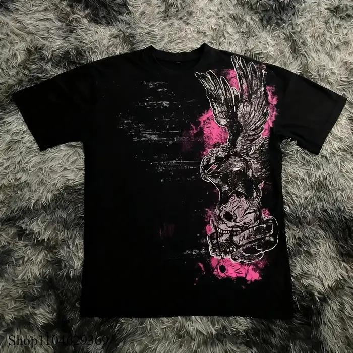 Classique Y2K Style gothique T-shirt imprimé surdimensionné T-shirt haute rue chemises gothique col