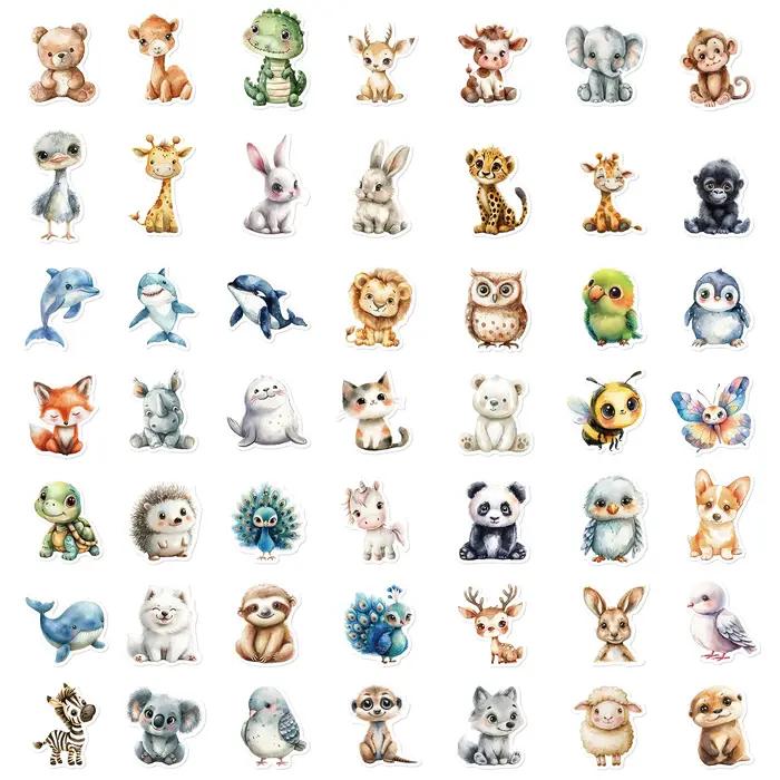 Autocollant Animal aquarelle, 50 pièces, dessin animé mignon, étanche, créatif, tendance, pour ordin