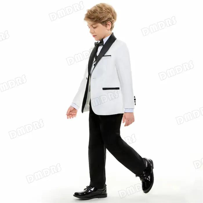 Sunshine-Ensemble formel blanc trempé pour enfants, smoking de mariage pour enfants, ours à bague, o