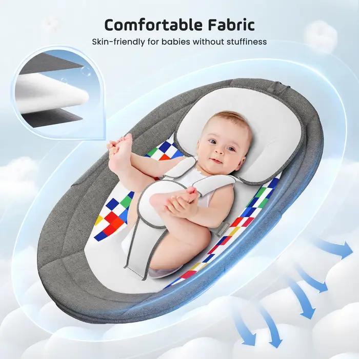 Balançoire bébé, chaise bébé électrique 5 vitesses avec minuterie et 14 musique, chaise bébé électri