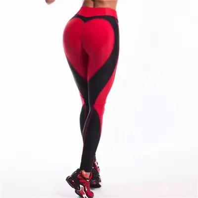 Leggings en forme de coeur femmes nouveau rouge noir couleur taille haute pantalon Patchwork imprimé