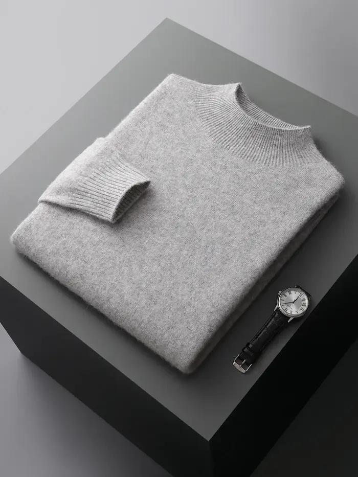 CHICUU-Pull en cachemire à col montant pour homme, pull basique en laine mérinos, tricots doux, 100%