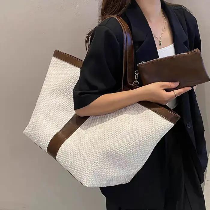 Sac à bandoulière tissé en forme de Y surdimensionné, style rétro européen et américain, grande capa