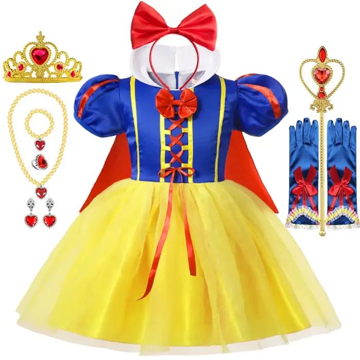 Déguisement de princesse blanche-neige pour enfants filles, Costume d'halloween avec Cape, vêtements