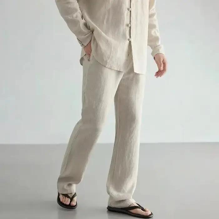 Pantalon 100% lin et coton pour homme, respirant, style jogging, streetwear hip-hop, vêtements décon