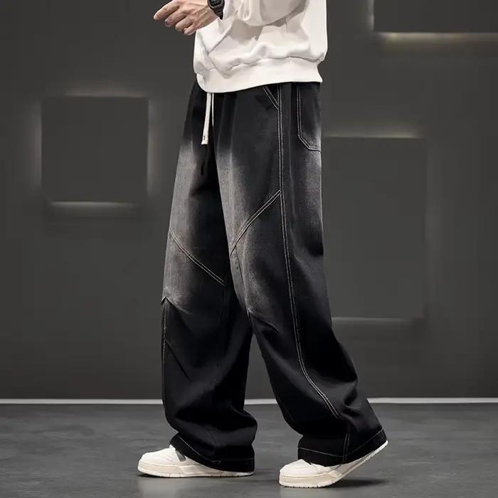 Jean large décontracté pour homme, coupe ample, style streetwear printemps, neutre, effet délavé