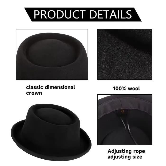 GEMVIE-Chapeau Classique en Feutre Doux pour Homme et Femme, Fedora à Bord Incurvé, 100% Laine, Auto