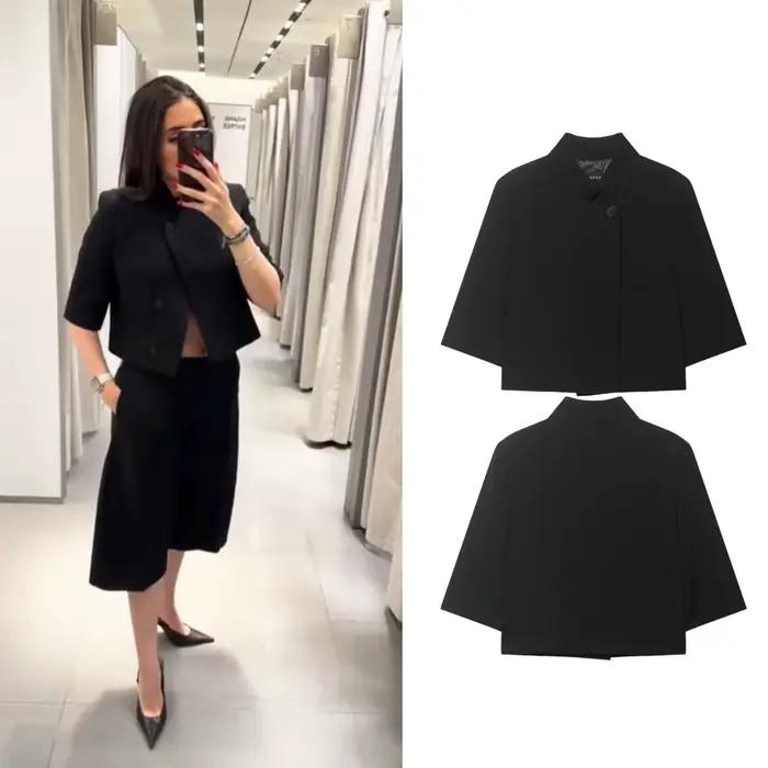 Blazer court noir pour femme, nouvelle collection printemps, manteau simple boutonnage avec épaulett