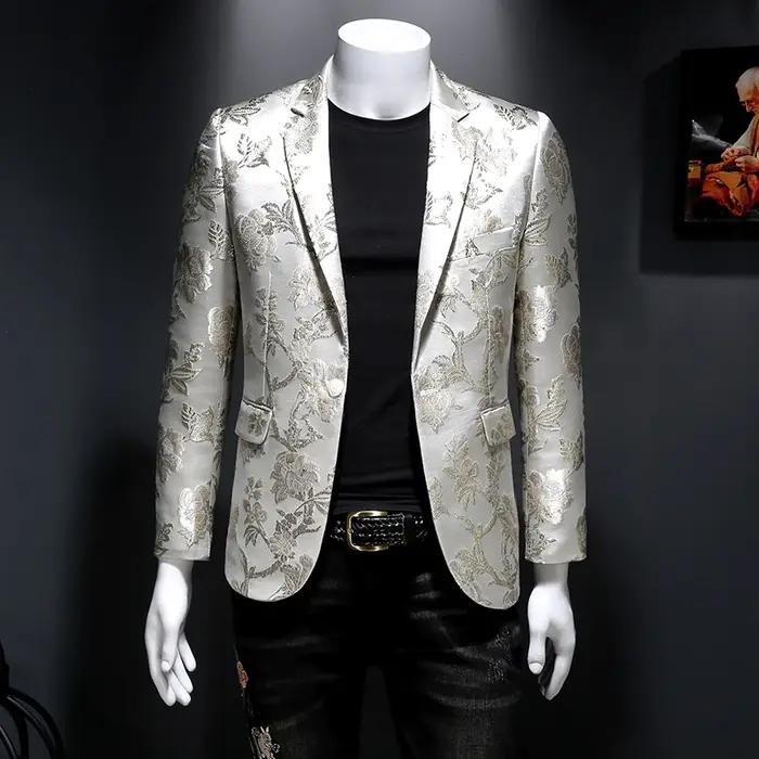 Veste Vintage Luxueuse à Imprimé Floral pour Homme, Tenue de Soirée, Club, Banquet de Mariage, Chant
