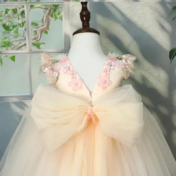 Robe Lolita pour filles, fleurs 3D, tulle bouffant, perles, robe de princesse pour demoiselle d'honn