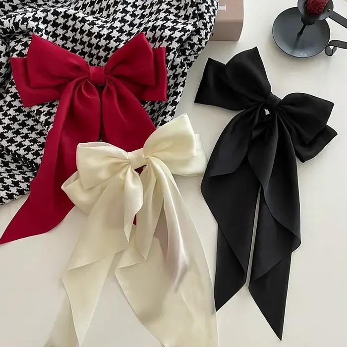 Pinces à cheveux pour femmes et filles, accessoires coréens, grand nœud papillon, Long ruban en Sati