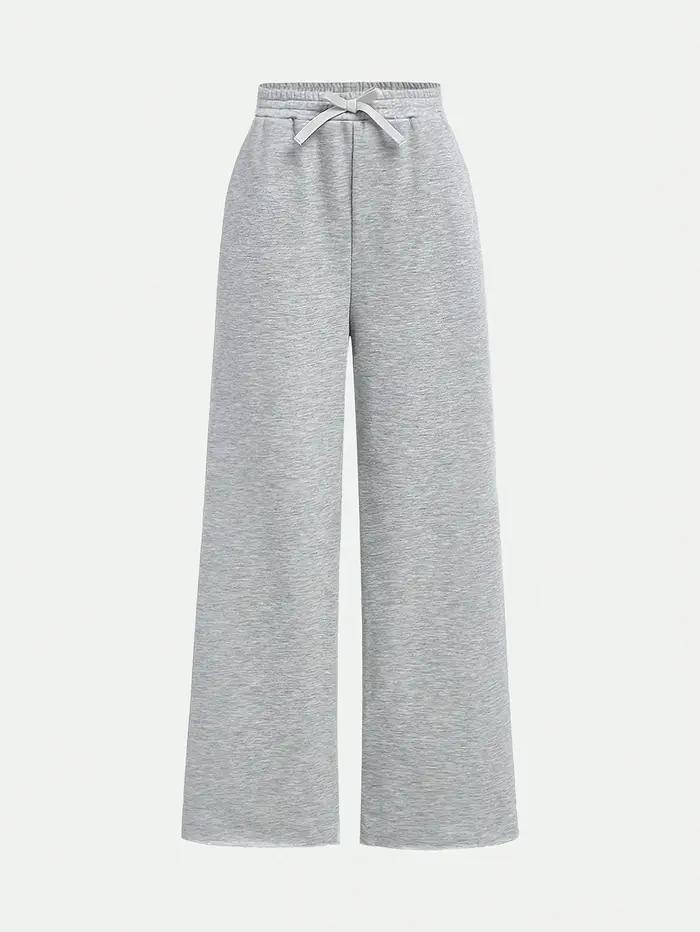 【Ensemble de 2 pièces】 Pantalon ample décontracté à jambes larges en tissu tricoté noir et gris pour
