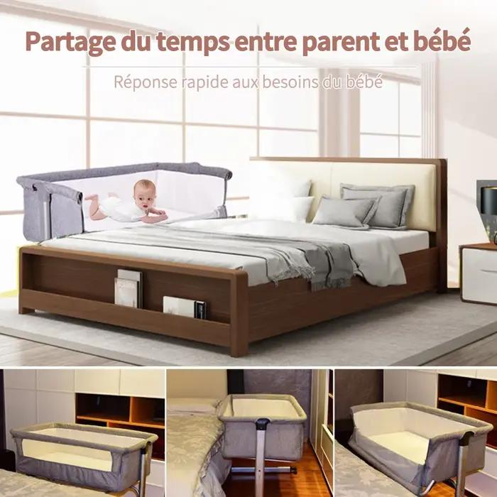 Lit Bébé, Berceau Cododo avec Matelas, Lit d'Appoint pour Bébé, Hauteur Réglable, Inclinable, Compat