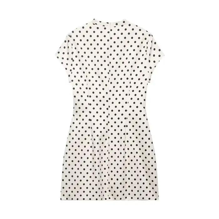 Mini-robe à découpes avec nœud papillon sur le devant, robe moulante à pois à manches courtes pour f