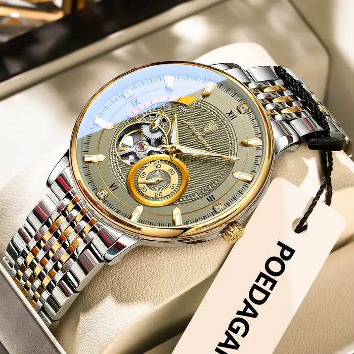 POEDAGAR haut de gamme homme montre-bracelet lumineux creux Tourbillon en acier inoxydable hommes ho