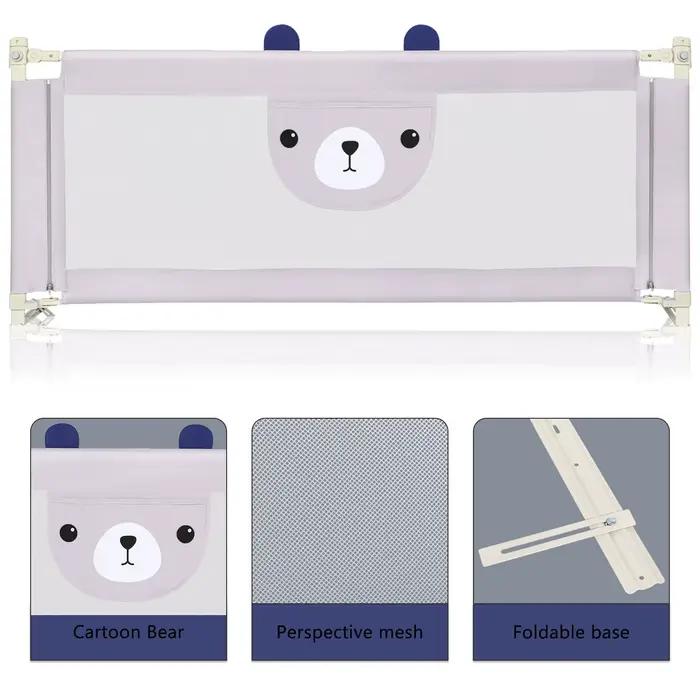 Barrière de Lit Bébé, Réglable 30 Niveaux, Cadre Métallique Anti-Chute, Tissu Respirant Gris Clair a