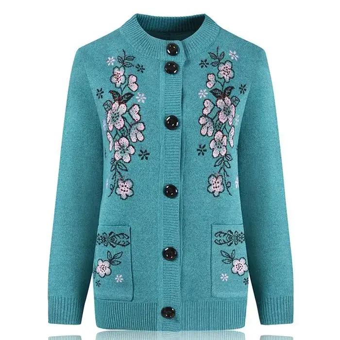 Pull en tricot à manches longues en titane pour femmes d'âge moyen, cardigan de grand-mère, manteau