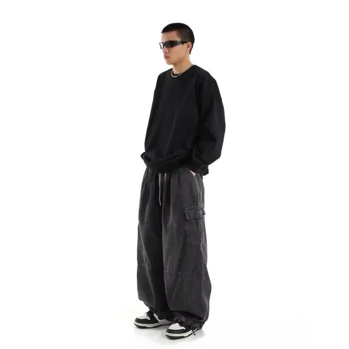 Jean Cargo Baggy noir pour hommes, pantalon de Jogging décontracté à jambes larges, surdimensionné,
