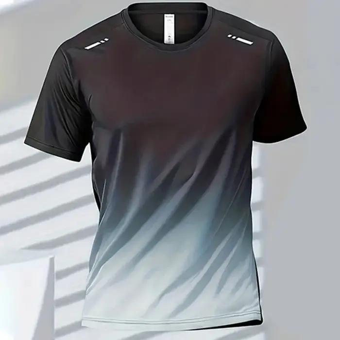T-shirt col rond pour hommes, confortable et respirant, imprimé dégradé, haut d'extérieur décontract